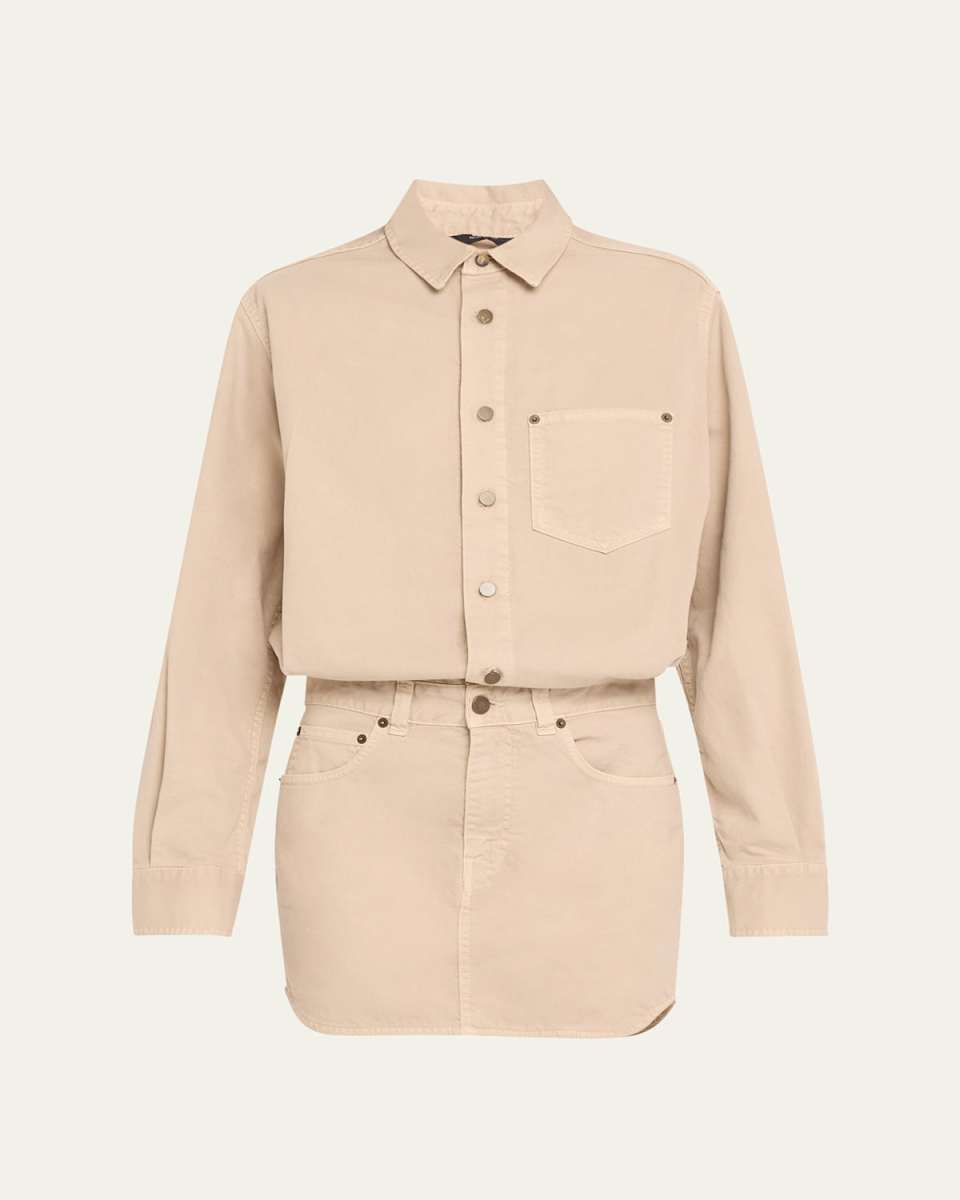 Tamu Twill Long-Sleeve Mini Shirtdress